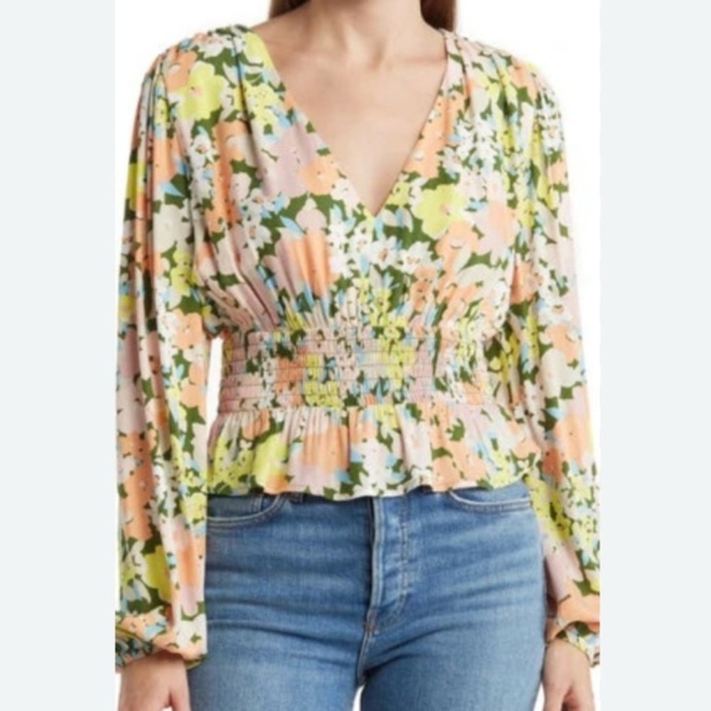 AFRM The Olive Peplum Floral Blouse Size XS‎